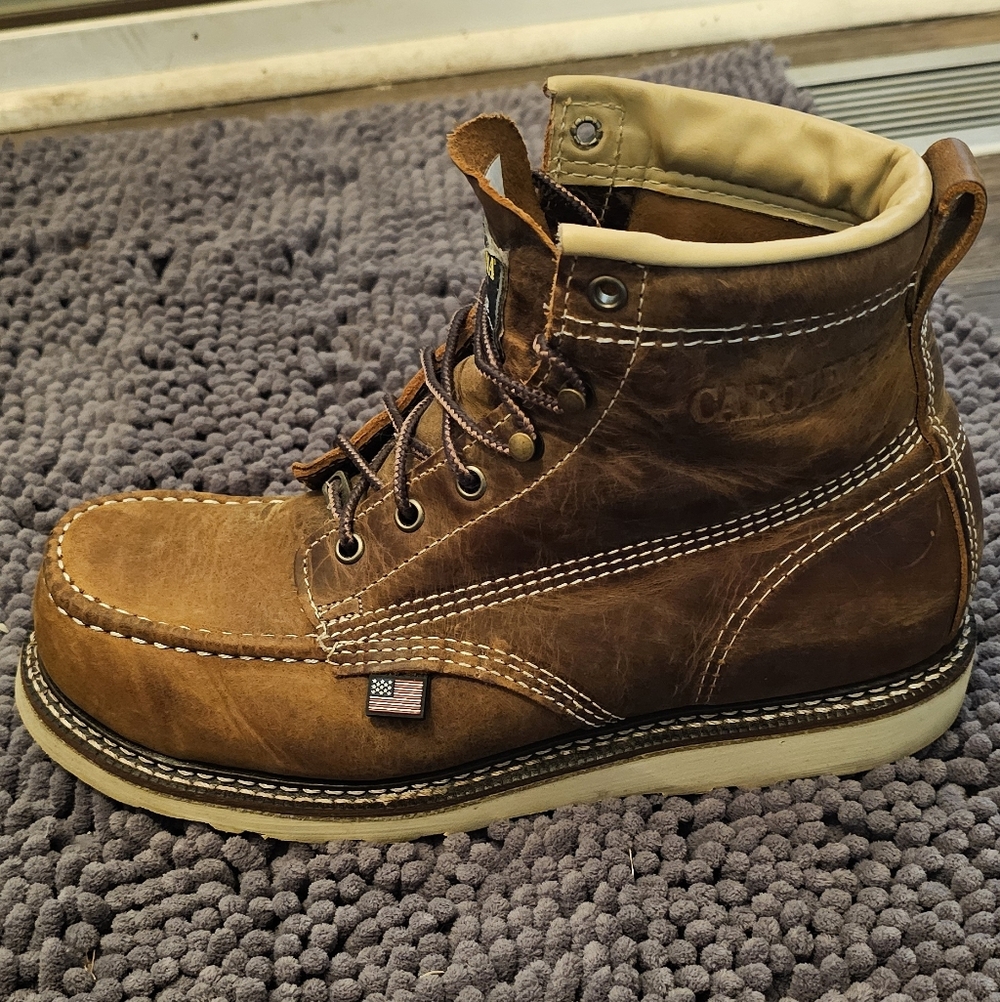 Men's Brown Leather Carolina Work Boots - Durable Steel Toe Non-slip Made In The - Picture 6 of 8